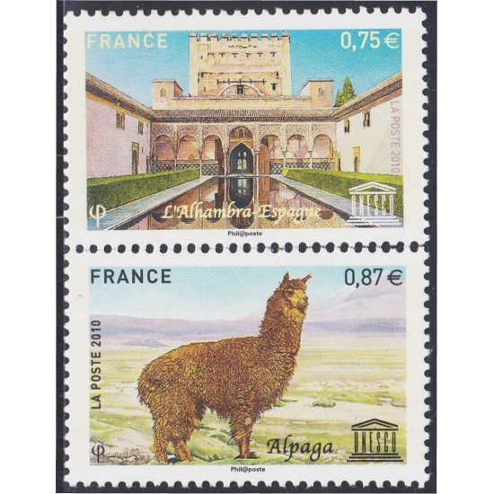 France Francia Servicios 148/49 2010 UNESCO Alambra de Granada Alpaga de los Andes MNH France Francia Servicios 148/49 2010 UNESCO Alambra de Granada Alpaga de los Andes MNH