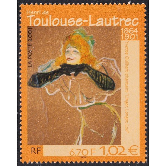 France Francia 3421 2001 Yvette Guilbert Cantante pintura de Henri Toulouse MNH France Francia 3421 2001 Yvette Guilbert Cantante pintura de Henri Toulouse MNH