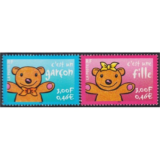 France Francia 3377/78 2001 Ositos Sellos para nacimientos MNH France Francia 3377/78 2001 Ositos Sellos para nacimientos MNH
