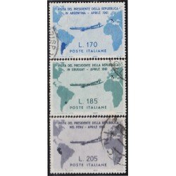 Italia Italy 845/47 1961 Visita del presidente Gronchi a Argentina Uruguay y Perú Mapa usados Italia Italy 845/47 1961 Visita del presidente Gronchi a Argentina Uruguay y Perú Mapa usados