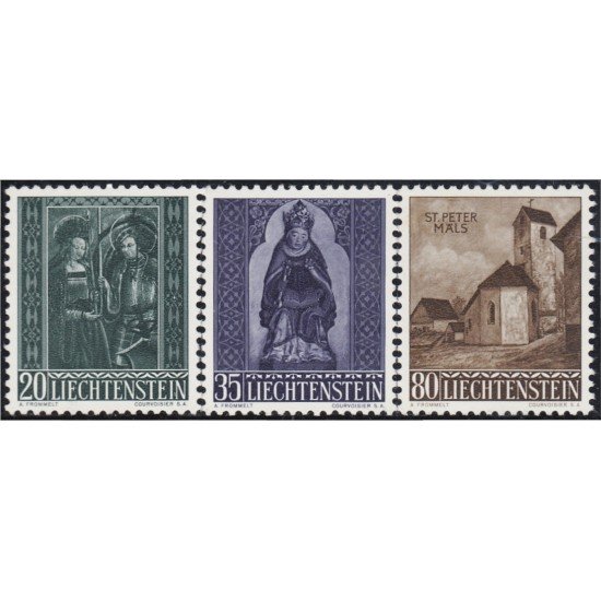 Liechtenstein 336/38 1958 Sellos de Navidad Capillas y Santos MNH Liechtenstein 336/38 1958 Sellos de Navidad Capillas y Santos MNH