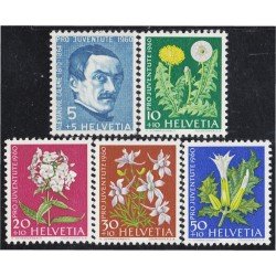 Suiza Switzerland 668/72 1960 Pro juventud Alexandre Calame Flores flowers MNH Suiza Switzerland 668/72 1960 Pro juventud Alexandre Calame Flores flowers MNH