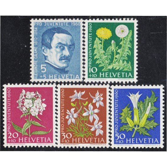Suiza Switzerland 668/72 1960 Pro juventud Alexandre Calame Flores flowers MNH Suiza Switzerland 668/72 1960 Pro juventud Alexandre Calame Flores flowers MNH