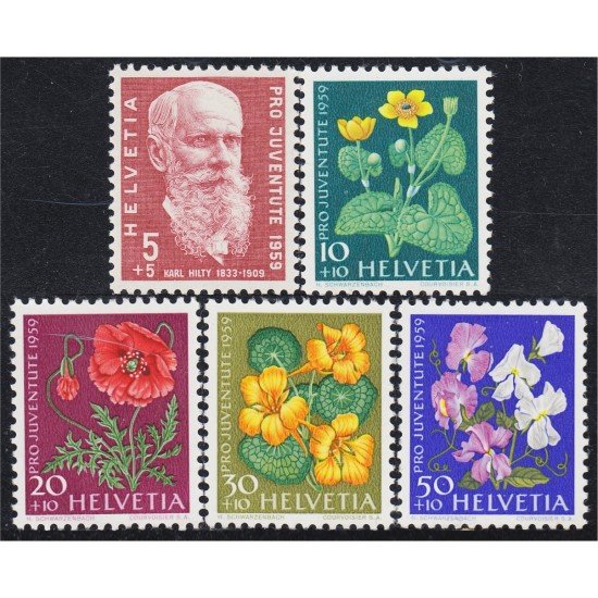 Suiza Switzerland 634/38 1959 Pro juventud Karl Hilty Flores flowers MNH Suiza Switzerland 634/38 1959 Pro juventud Karl Hilty Flores flowers MNH