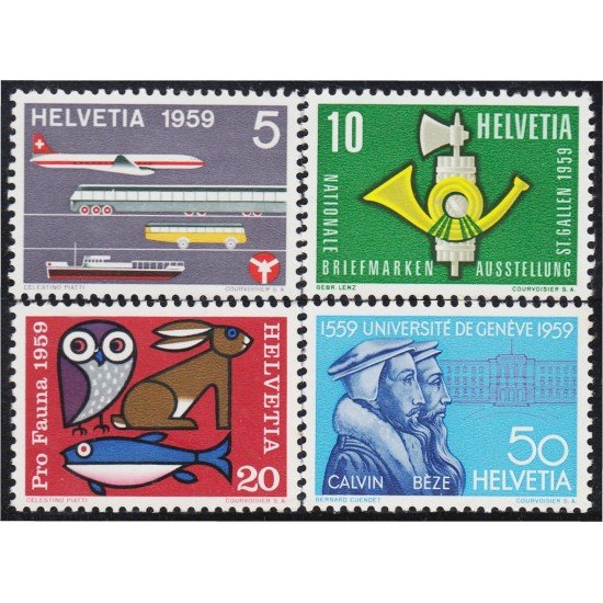 Suiza Switzerland 621/24 1959 Serie de propaganda Transporte Fauna Universidad de Génova MNH Suiza Switzerland 621/24 1959 Serie de propaganda Transporte Fauna Universidad de Génova MNH