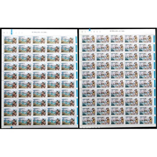 Upaep Chile 1074/75 1991 Hojas completas Magallanes Indios MNH Upaep Chile 1074/75 1991 Hojas completas Magallanes Indios MNH