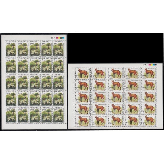 Upaep Uruguay 1528/29 1995 Hojas completas Dicksonia Chrysocyon fauna MNH Upaep Uruguay 1528/29 1995 Hojas completas Dicksonia Chrysocyon fauna MNH