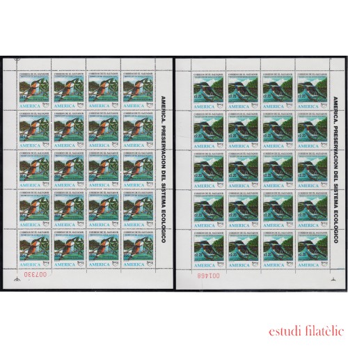 Upaep El Salvador 1240/41 1995 Hojas completas Chloroceryle aenea y americana  MNH
