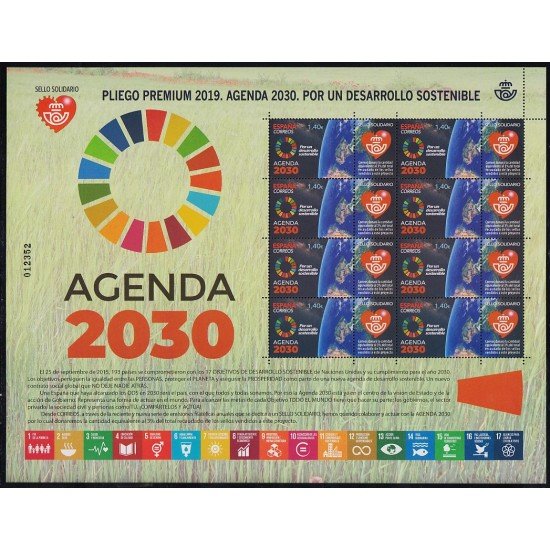España Pliego Premium 81 2019 Sello solidario Agenda 2030 Por un desarrollo sostenible MNH España Pliego Premium 81 2019 Sello solidario Agenda 2030 Por un desarrollo sostenible MNH