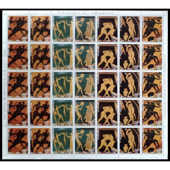Paraguay 1756/62 1980 Minihojita Juegos olímpicos de Moscú Pinturas griegas de atletas MNH Paraguay 1756/62 1980 Minihojita Juegos olímpicos de Moscú Pinturas griegas de atletas MNH