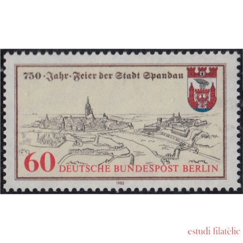Alemania Berlín 620 1982 750º aniversario de la ciudad de Spandau Escudo de armas y grabado antiguo MNH 