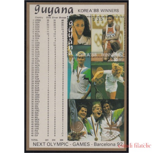 Guyana HB 66 1991 Preludio juegos olímpicos de Barcelona Medallas de oro juegos precedentes MNH