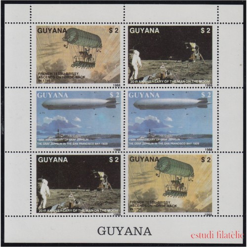 Guyana 2082/84 1989 Minihojita Conquista del aire y del espacio MNH