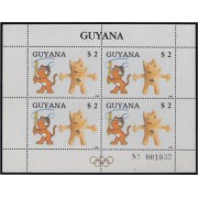 Guyana 2050FC 1988 Minihojita Mascotas de Seul 88 y Barcelona 92 MNH