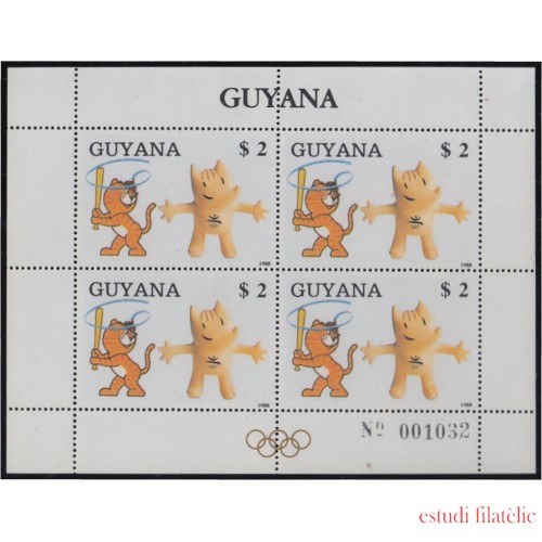 Guyana 2050FC 1988 Minihojita Mascotas de Seul 88 y Barcelona 92 MNH
