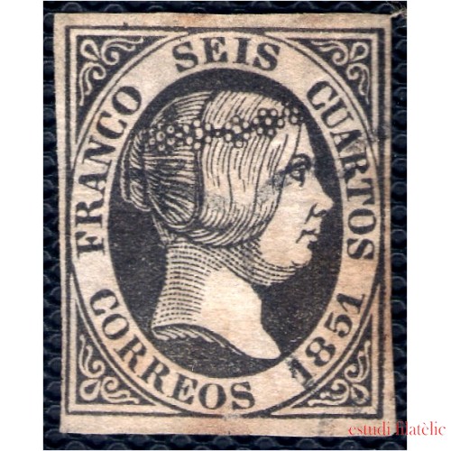 España Spain 6 1851 Isabel II Matasello lavado