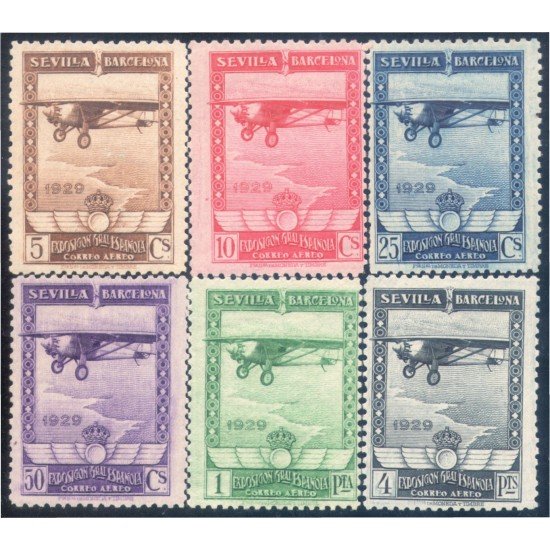 España Spain 448/53 1929 Aéreo Exposiciones Sevilla Barcelona MH