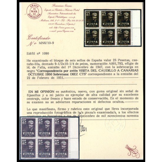 España Spain 1090 Bl.6 1951 Viaje del Caudillo a Canarias MNH España Spain 1090 Bl.6 1951 Viaje del Caudillo a Canarias MNH
