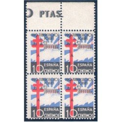 España Spain 866 Bl.4 1938 Pro Tuberculosos TB pro Cross of Lorraine Sanatorium MNH