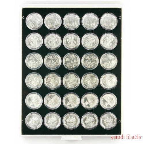 Lindner 2226C Bandeja 39,5 mm para monedas con 30 huecos redondos en cápsulas
