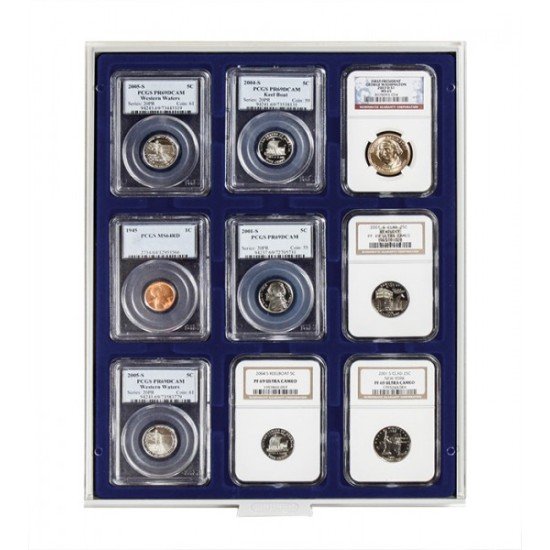 Lindner 2219M Bandeja 63 x 85 mm con 9 compartimentos rectangulares cápsulas para monedas US originales Lindner 2219M Bandeja 63 x 85 mm con 9 compartimentos rectangulares cápsulas para monedas US originales