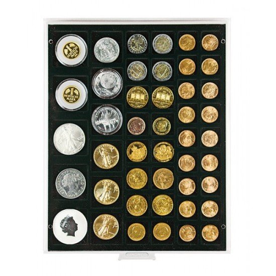 Lindner 2145C Bandeja 24,28,39 y 44 mm monedas con 45 cuadrados sueltas (SURT) Lindner 2145C Bandeja 24,28,39 y 44 mm monedas con 45 cuadrados sueltas (SURT)