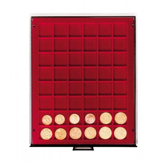 Lindner 2748 Bandeja 30 mm para monedas con 48 compartimentos cuadrados Lindner 2748 Bandeja 30 mm para monedas con 48 compartimentos cuadrados
