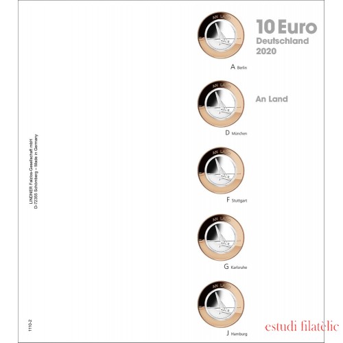 Lindner 1110-2 hojas pre-impresas para monedas de colección de 10 euros 