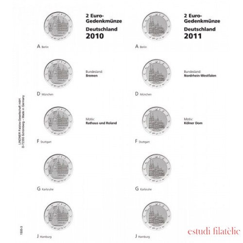 Lindner 1505-3 Hojas individuales para monedas conmemorativas de 2 Euros Estados Federados Alemanes