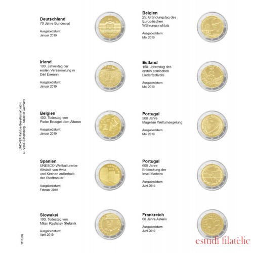 Lindner 1118-26 Hojas individuales para monedas conmemorativas de 2 Euros
