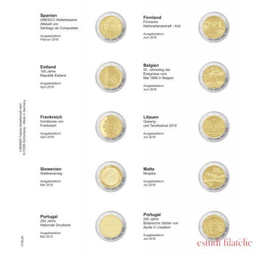 Lindner 1118-24 Hojas individuales para monedas conmemorativas de 2 Euros