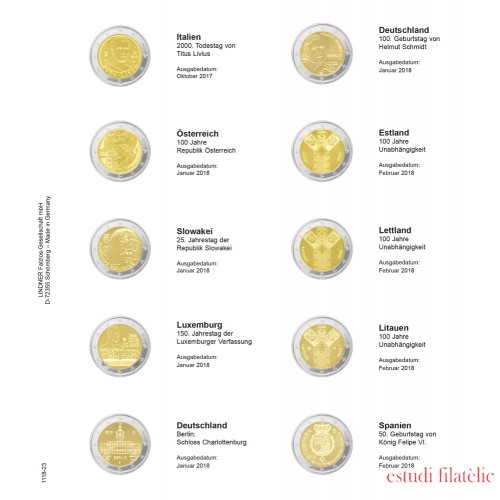 Lindner 1118-23 Hojas individuales para monedas conmemorativas de 2 Euros