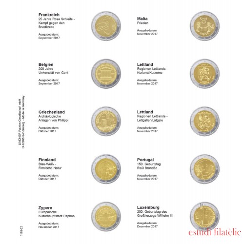 Lindner 1118-22 Hojas individuales para monedas conmemorativas de 2 Euros