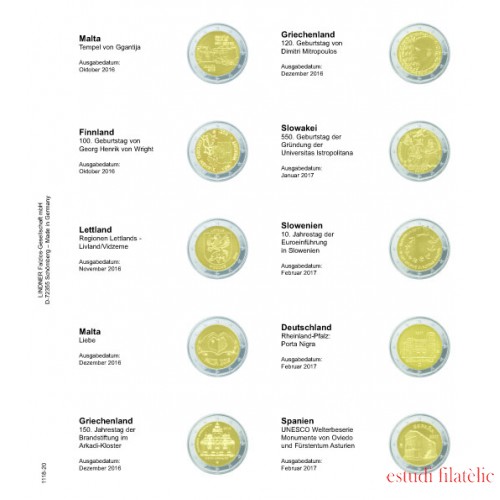Lindner 1118-20 Hojas individuales para monedas conmemorativas de 2 Euros