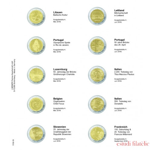 Lindner 1118-19 Hojas individuales para monedas conmemorativas de 2 Euros