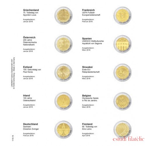 Lindner 1118-18 Hojas individuales para monedas conmemorativas de 2 Euros