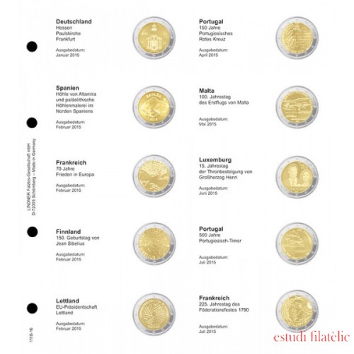 Lindner 1118-16 Hojas individuales para monedas conmemorativas de 2 Euros