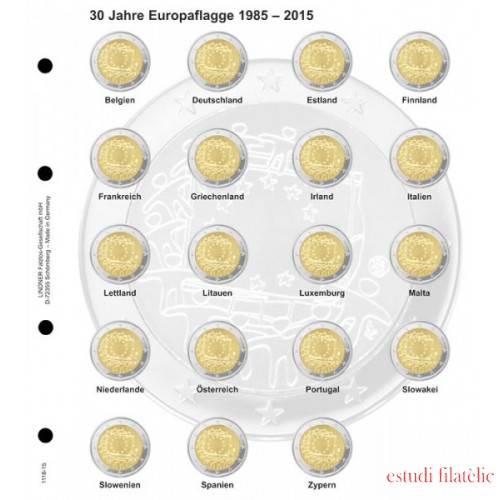 Lindner 1118-15 Hojas individuales para monedas conmemorativas de 2 Euros