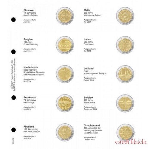 Lindner 1118-13 Hojas individuales para monedas conmemorativas de 2 Euros
