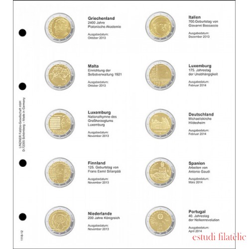 Lindner 1118-12 Hojas individuales para monedas conmemorativas de 2 Euros