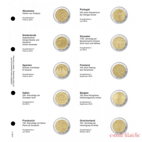 Lindner 1118-11 Hojas individuales para monedas conmemorativas de 2 Euros
