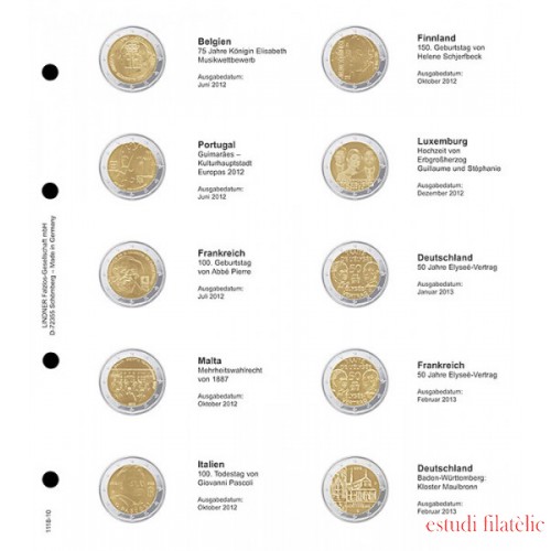 Lindner 1118-10 Hojas individuales para monedas conmemorativas de 2 Euros
