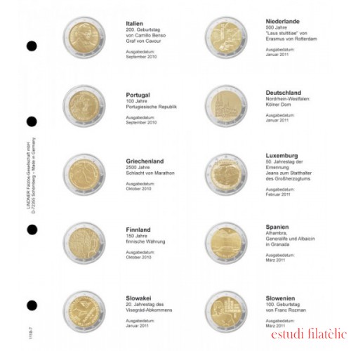 Lindner 1118-7 Hojas individuales para monedas conmemorativas de 2 Euros