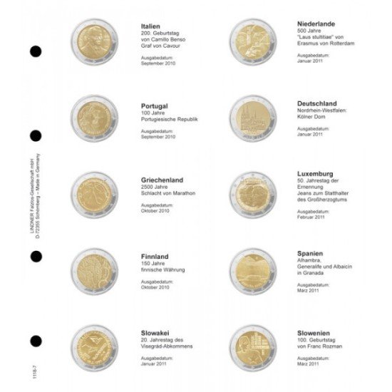 Lindner 1118-7 Hojas individuales para monedas conmemorativas de 2 Euros Lindner 1118-7 Hojas individuales para monedas conmemorativas de 2 Euros