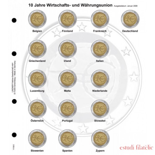Lindner 1118-5 Hojas individuales para monedas conmemorativas de 2 Euros