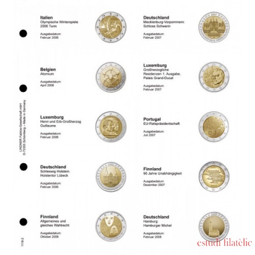 Lindner 1118-2 Hojas individuales para monedas conmemorativas de 2 Euros