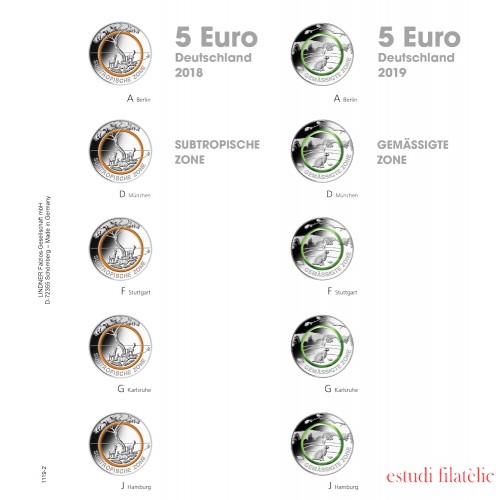 Lindner 1119-2 Hojas individuales para álbum pre-impreso para monedas de colección de 5 Euros Alemania