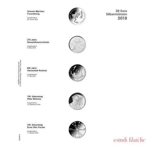 Lindner MU20E18 Hojas individuales pre-impresas Publica M para monedas de 20 Euros de Plata de Alemania