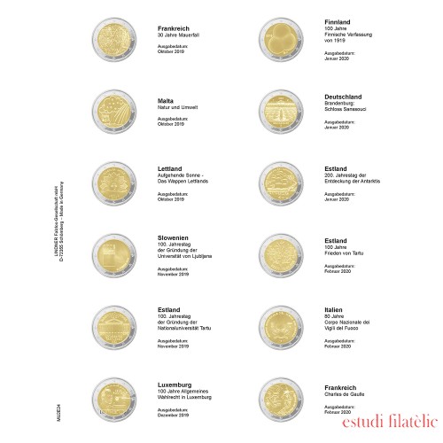 Lindner MU2E24 Hojas individuales pre-impresas para monedas de 2 Euros