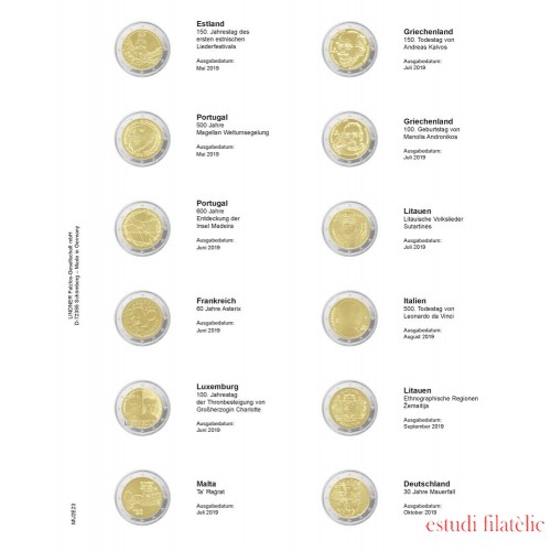Lindner MU2E23 Hojas individuales pre-impresas para monedas de 2 Euros